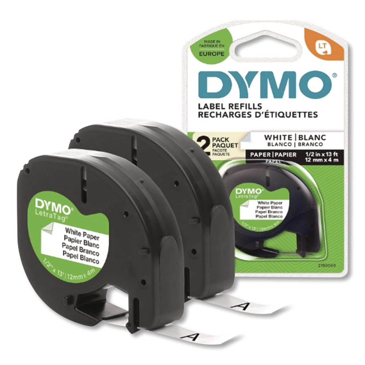 DYMO LetraTag 0.5 in. x 13 ft. Paper Label Tape Cassettes - White (2/Pack)